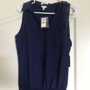 Express navy blue button up bodysuit